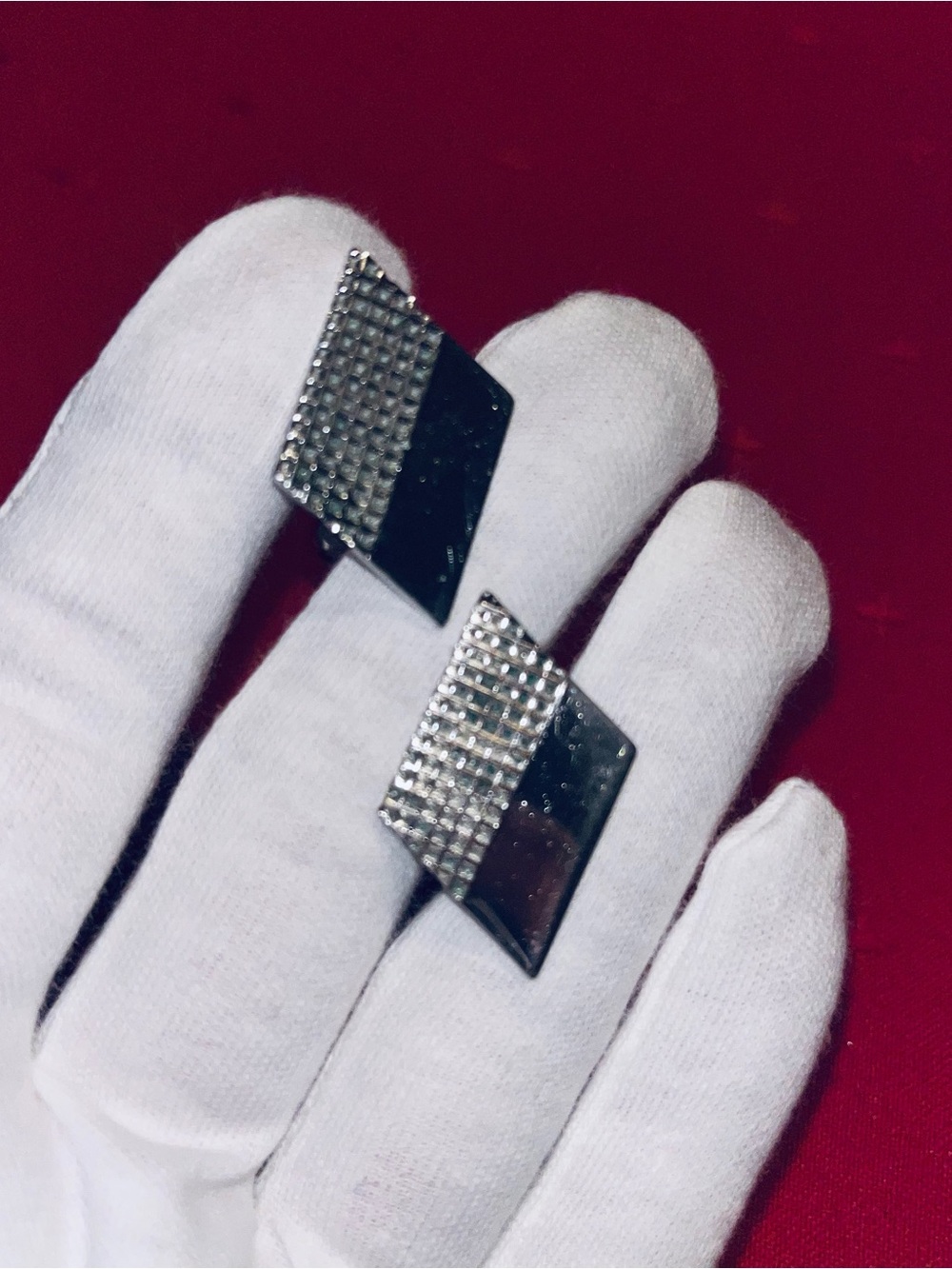 Vintage Men's Black and Silver Rhombus Metal Cufflinks